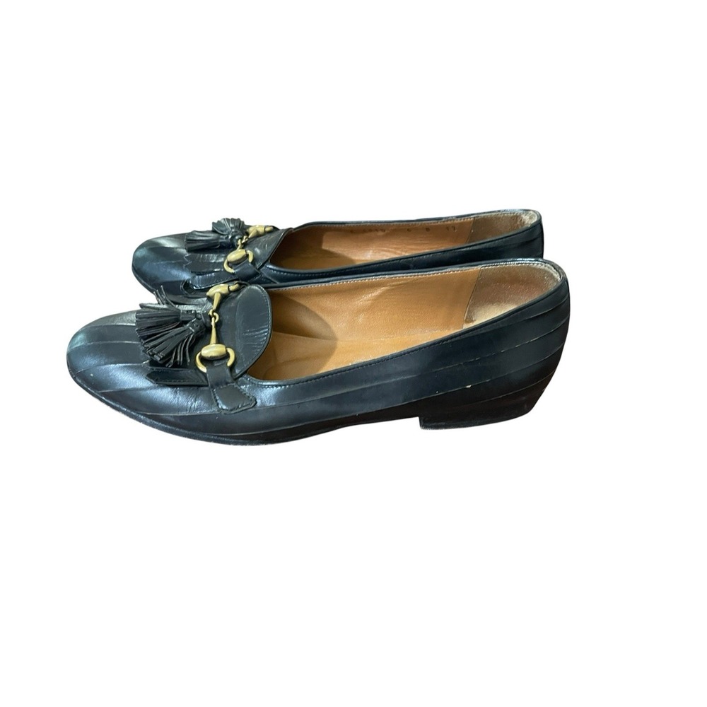 Cole Haan Women 6 Leather Kiltie Tassel Loafers Black Slip On Fringe Italy